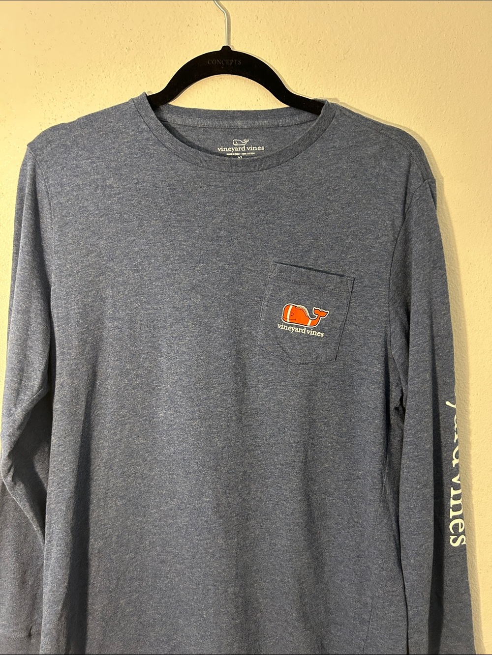 Vineyard Vines Long Sleeve Football Whale Pocket Tee Blue